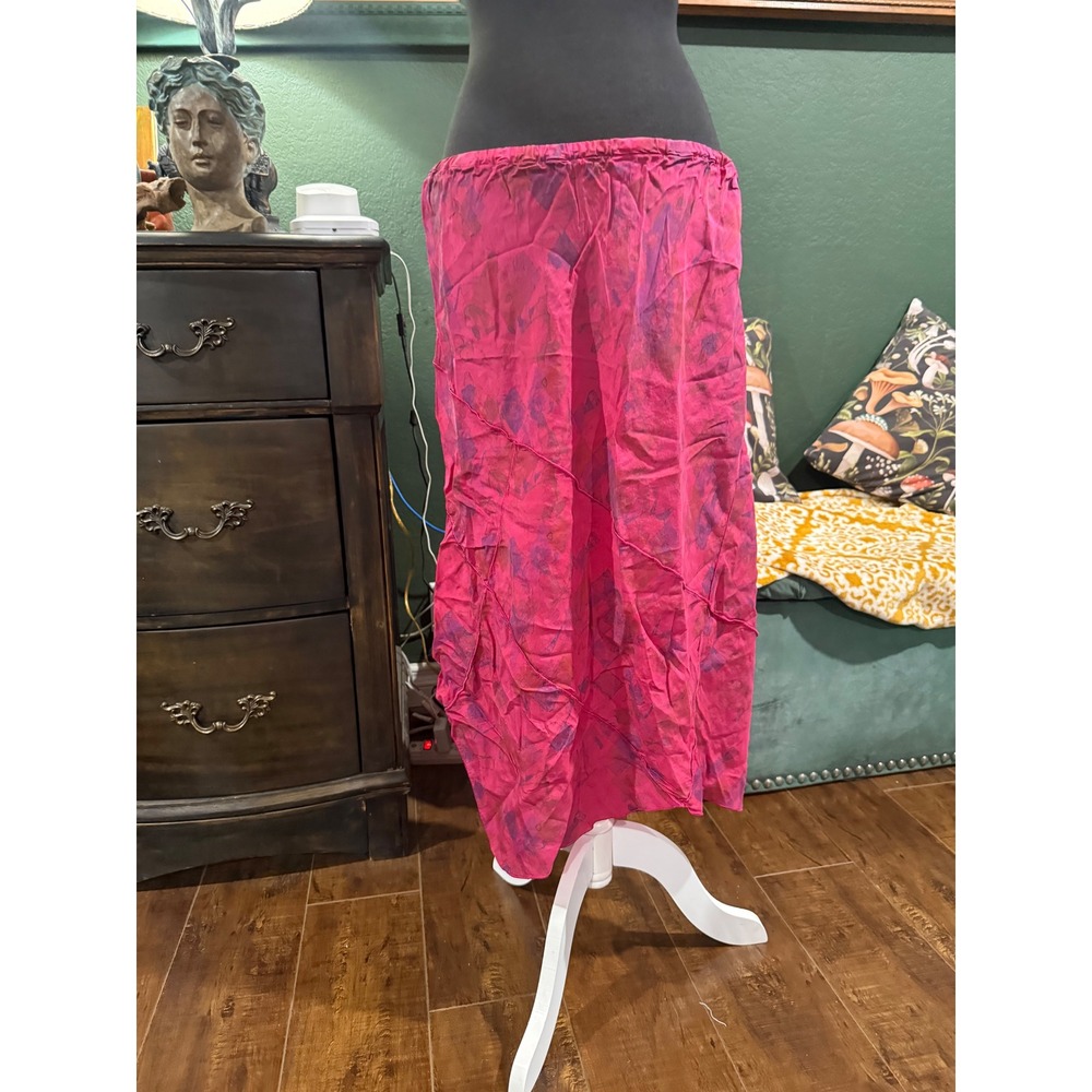 Click by Color Me Cotton Pink Purple Abstract Handkerchief Hem Midi Skirt Vintag